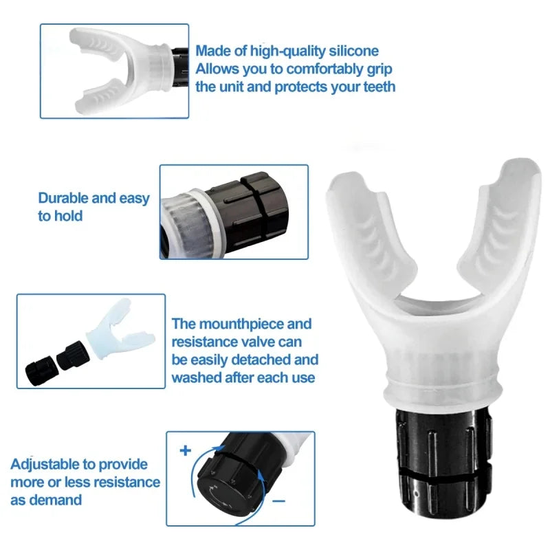 Elevate Your Lung Capacity with the Durable Black Breathing Trainer - Adjustable Fitness Exerciser for Enhanced Respiratory Strength